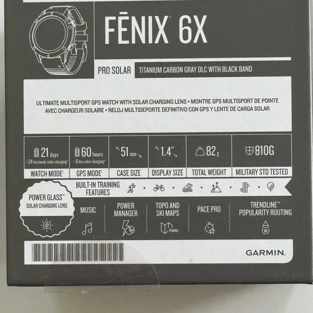 Garmin Fenix 6X Pro Solar Smartwatch - Black and Green - Picture 2 of 4